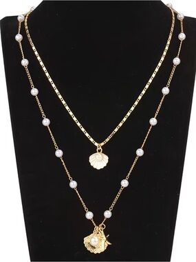 Gold Layered Pearl Shell Pendant Necklace - Women Jewelry